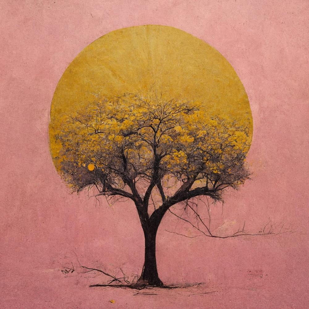 Golden Sun, Pink Sky And Tree Silhouette 