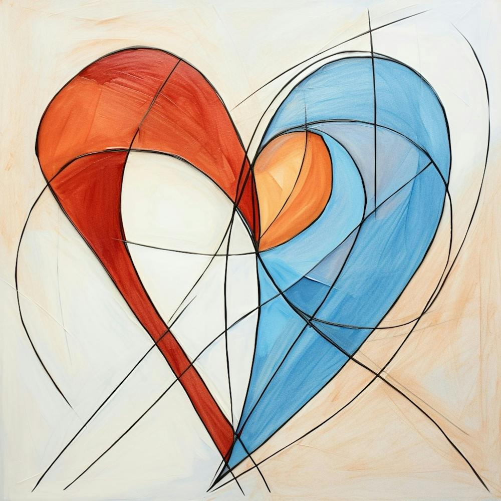 Heart Illustratuon Geometric Orange & Blue
