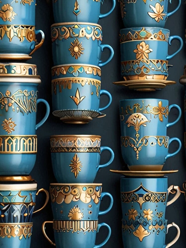Blue And Gold Teacups