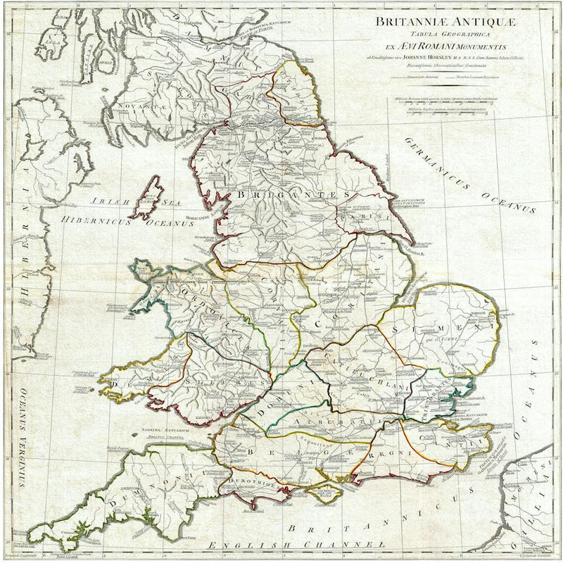 5265 Map Of England In Ancient Roman Times Horsley 1794 Vintage Pictorial Map