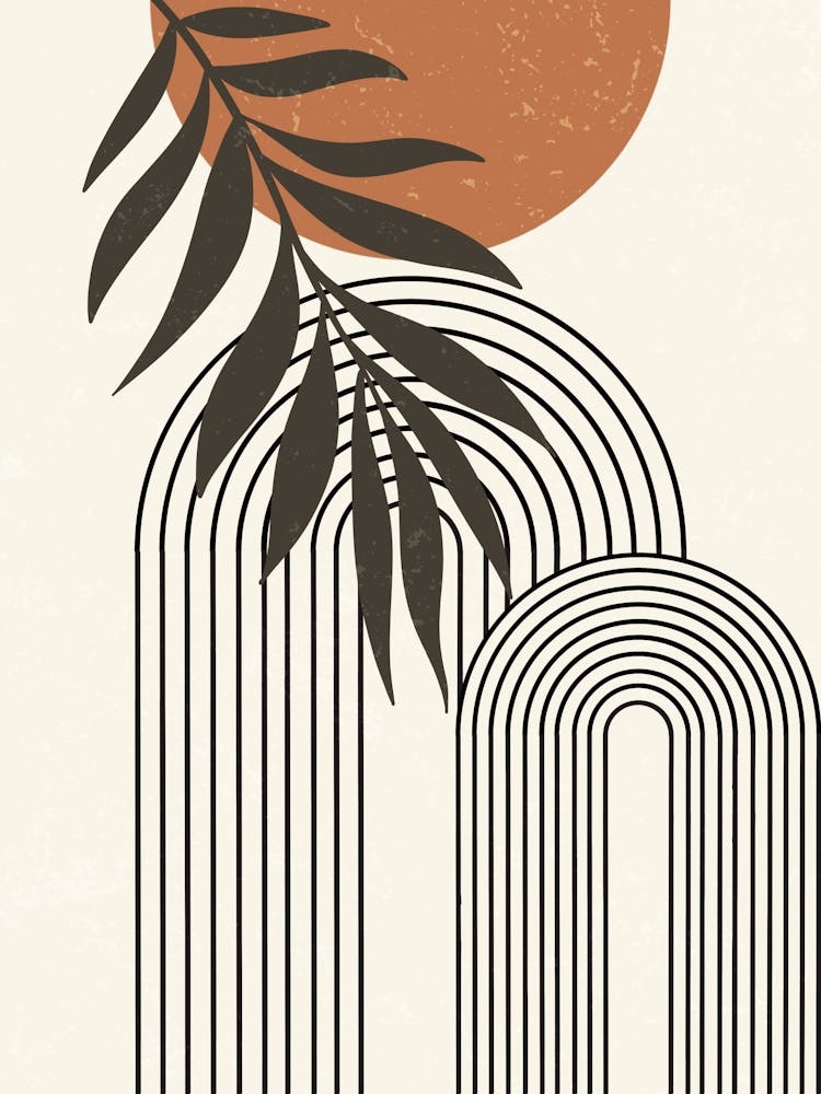 Modern Design Pattern Plant Leaves Circle Sun