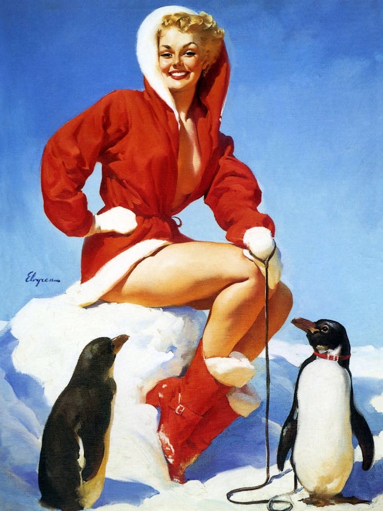 Pinup Girl Posing With Penguins