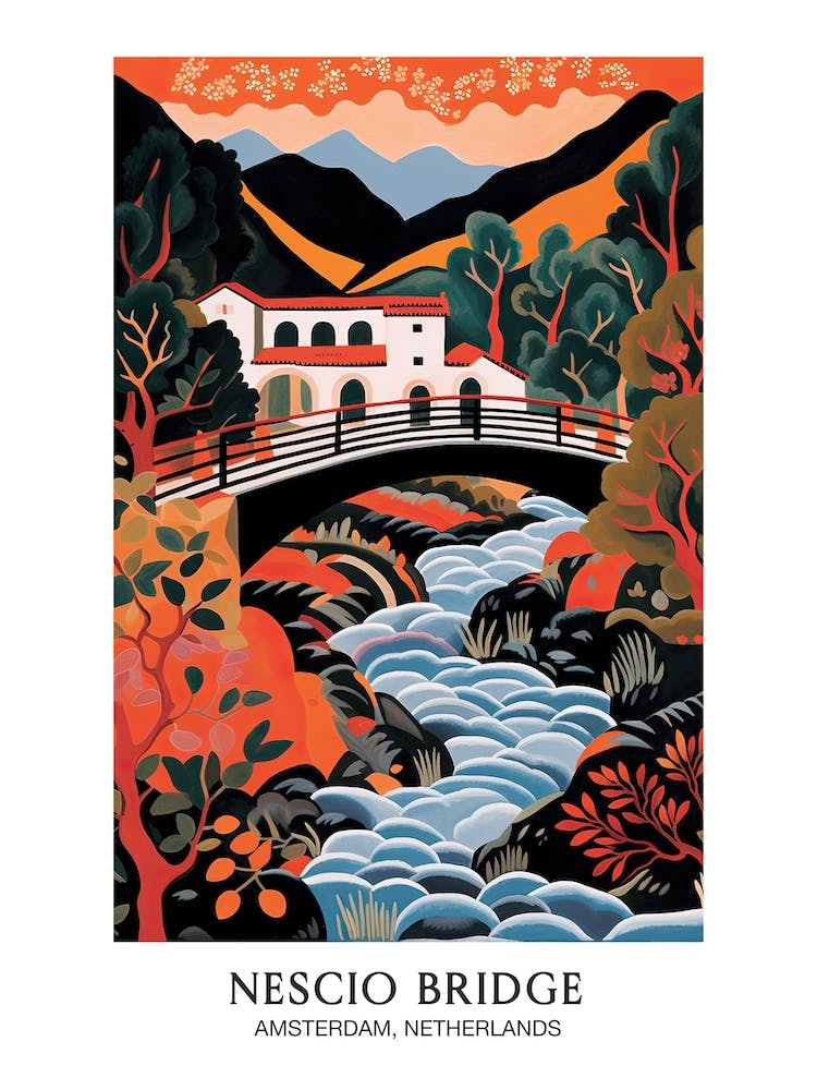 Nescio Bridge, Amsterdam, Netherlands Colourful 1 Travel Poster