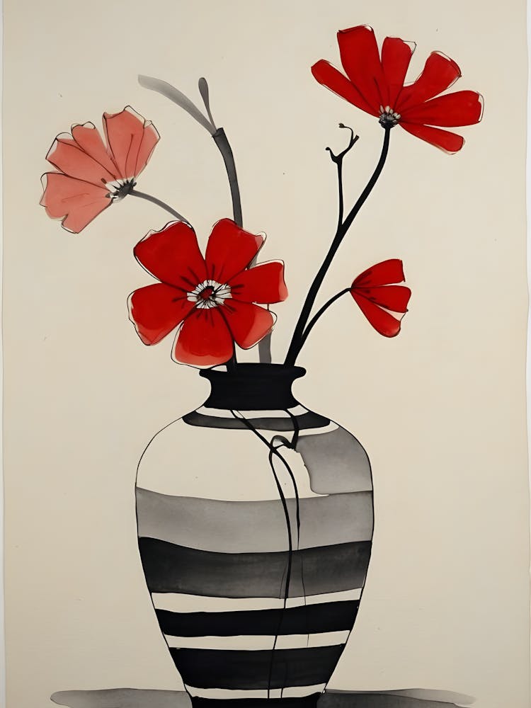 Red Flowers In A Vase 1