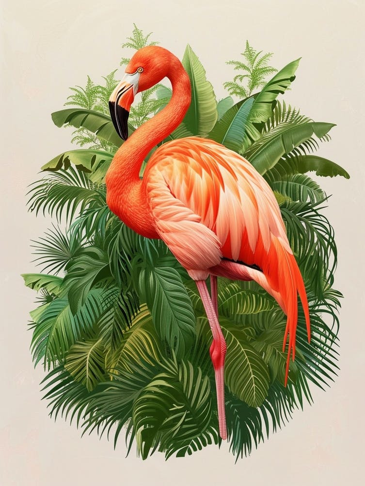 Greater Flamingo Rio Lagartos Yucatan Mexico Tropical Illustration 6