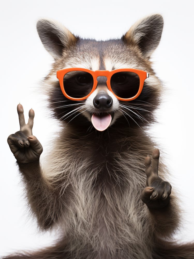 A Crab Eating Raccoon Doing Peace Sign Wearing Sunglasses 1