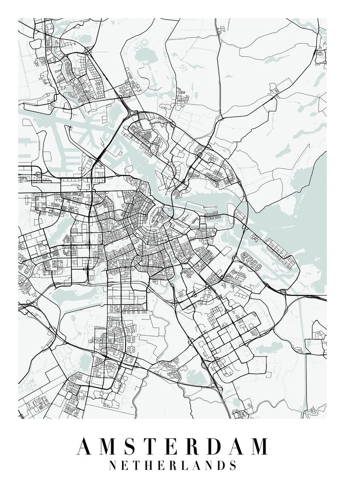 Amsterdam Netherlands Street Map Color Minimal