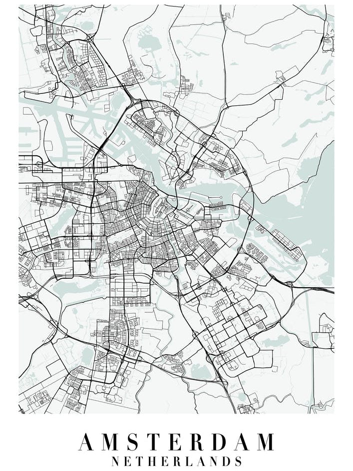 Amsterdam Netherlands Street Map Color Minimal
