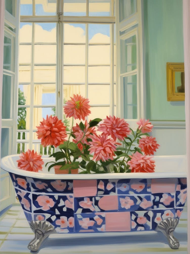 A Bathtube Full Of Dahlia In A Bathroom 4
