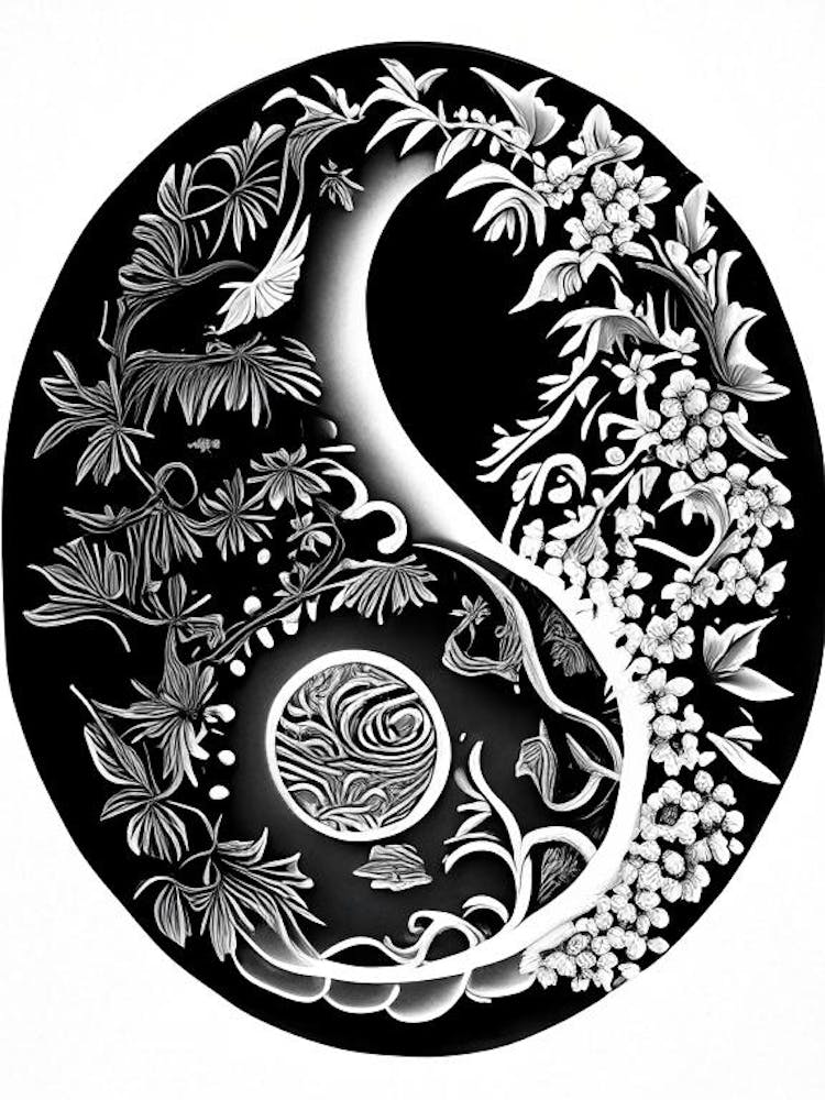 Black And White Abstract 4 Yin and Yang Linocut
