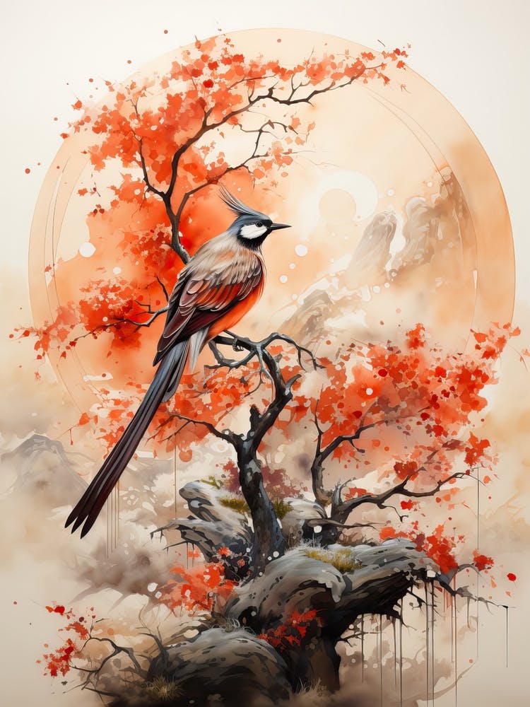 Phoenix, Japanese Brush Painting, Ukiyo E, Minimal 4