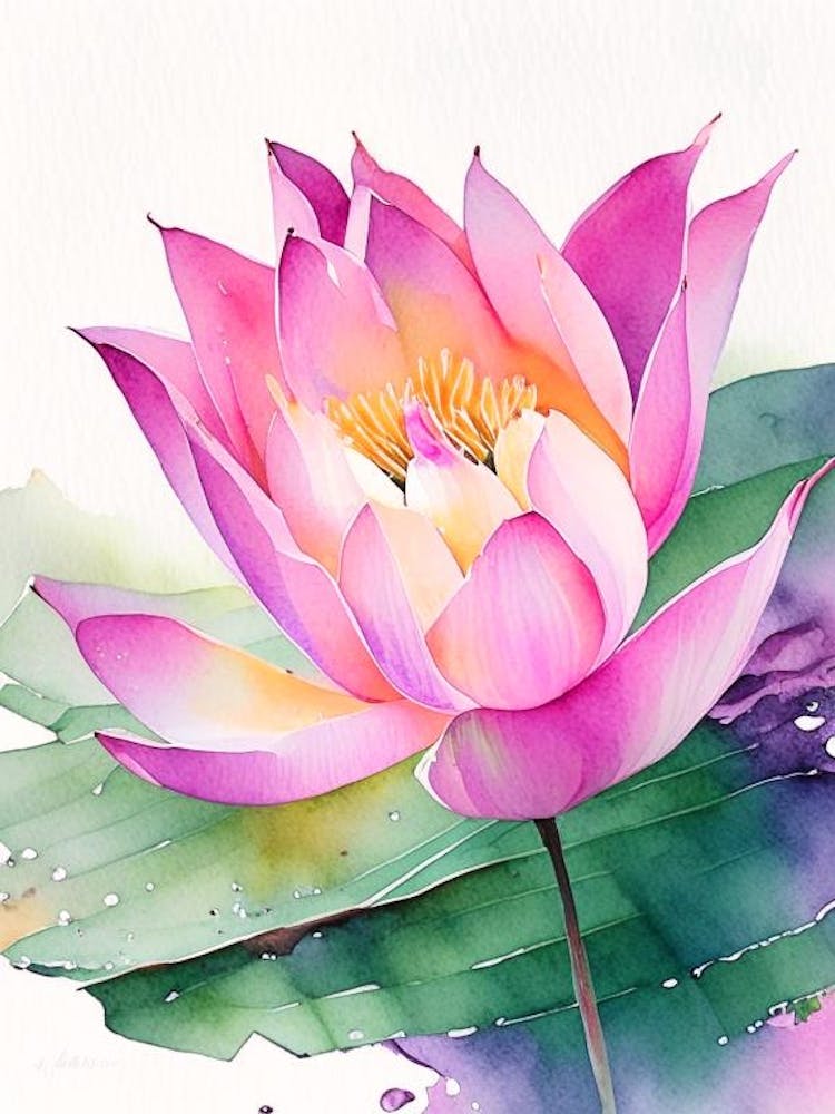 Pink Lotus Watercolour 1