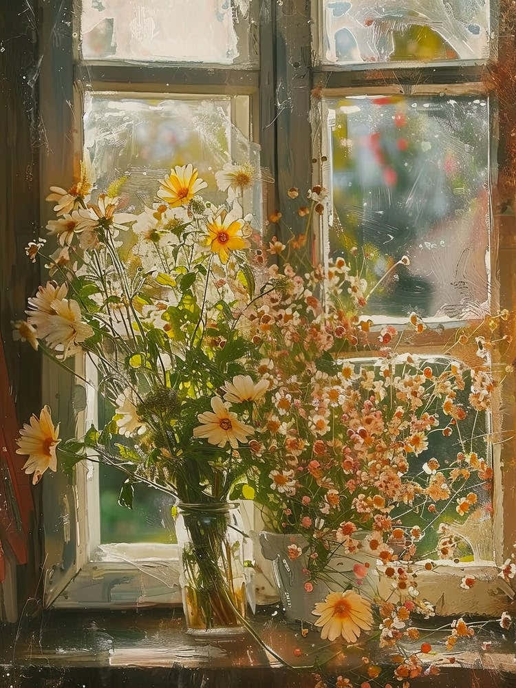 Dahlia Flowers On A Cottage Window 1