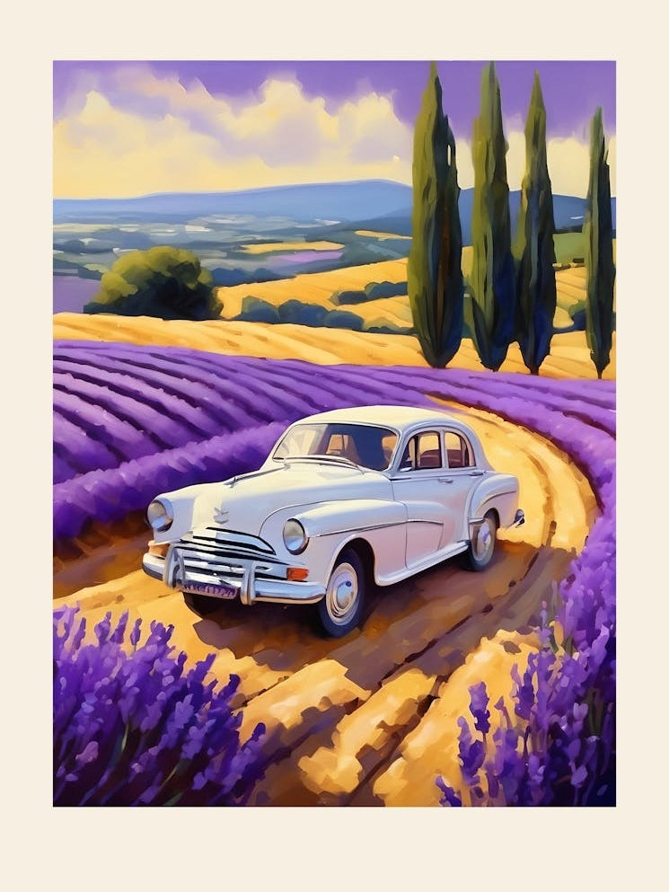 Vintage Car In Lavender Field