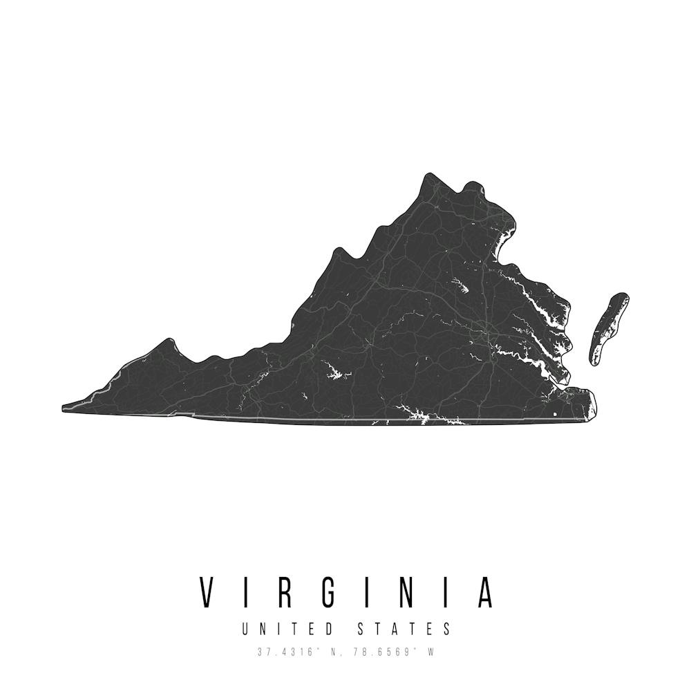 Virginia Mono Black And White Modern Minimal Street Map Square