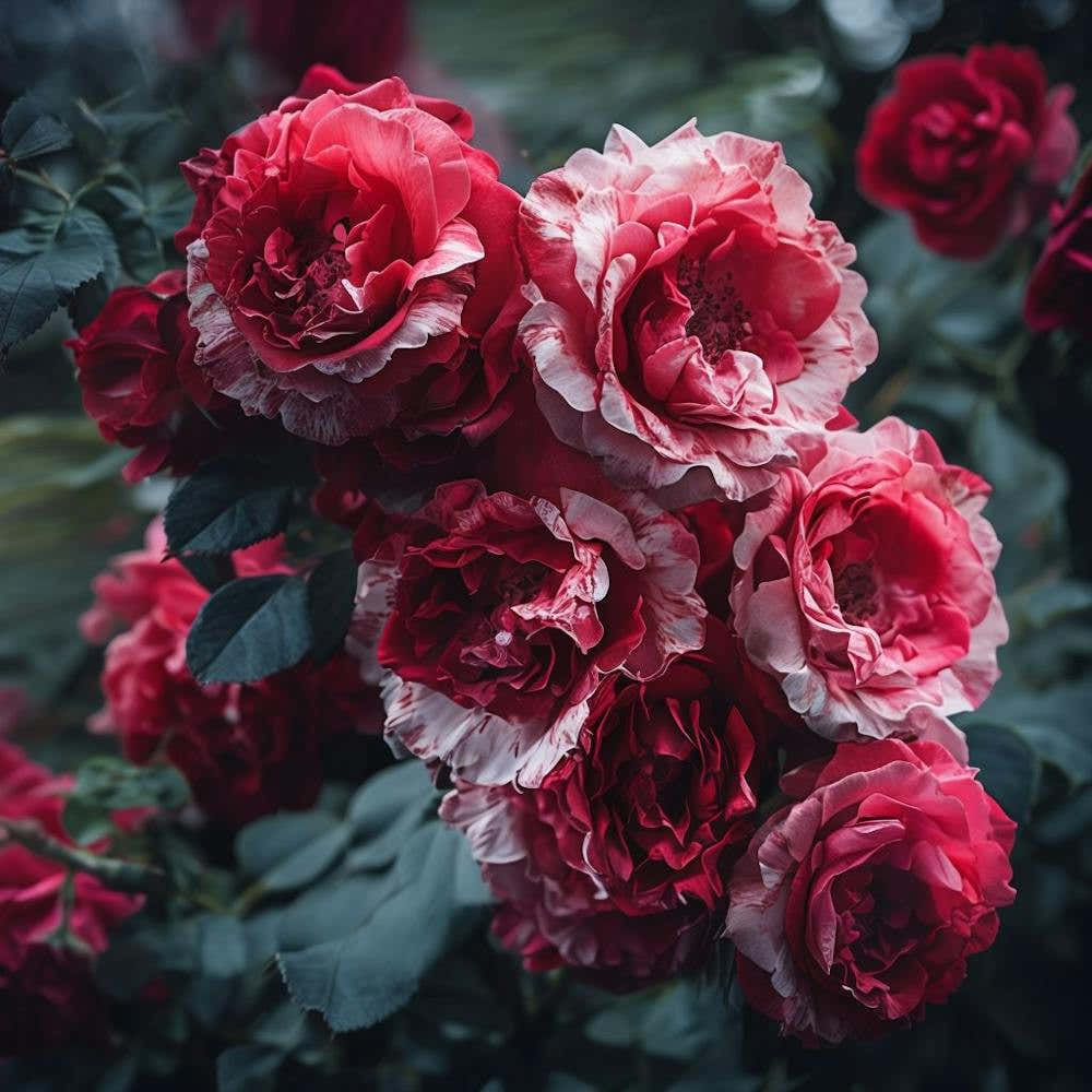 Vibrant Red Roses In Bloom With Dark Green Leaves