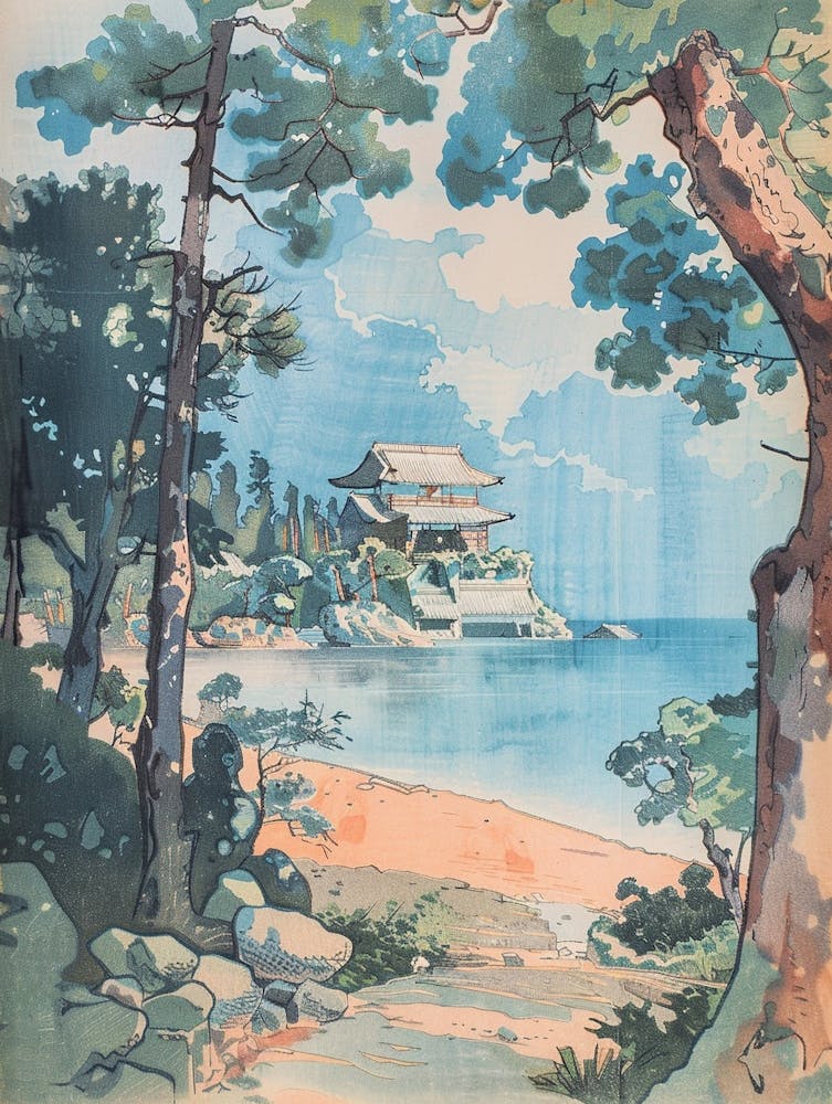 Kamakura Japan 2 Retro Illustration