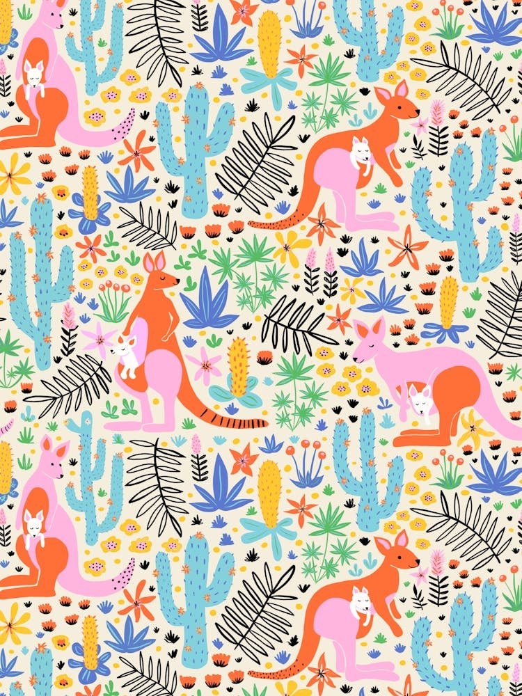 Multicolor Rainbow Kangaroos in a Cactus Jungle Kids