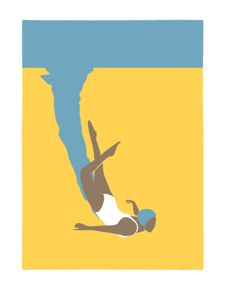 Art deco style Woman in bikini splash in yellow