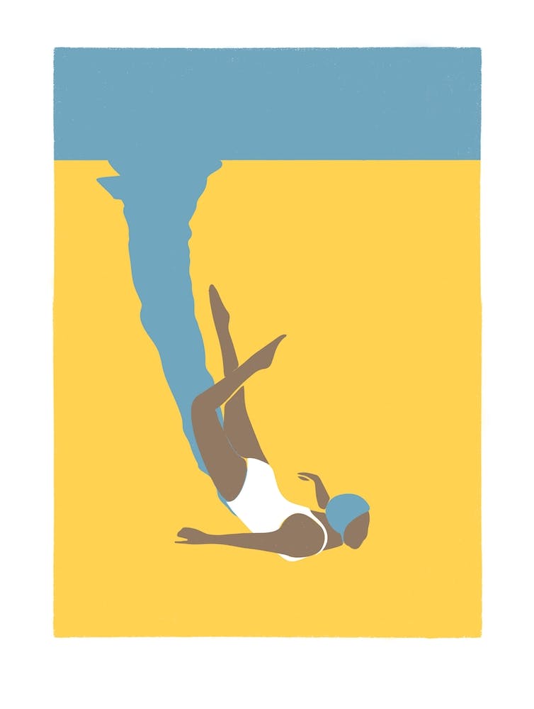 Art deco style Woman in bikini splash in yellow