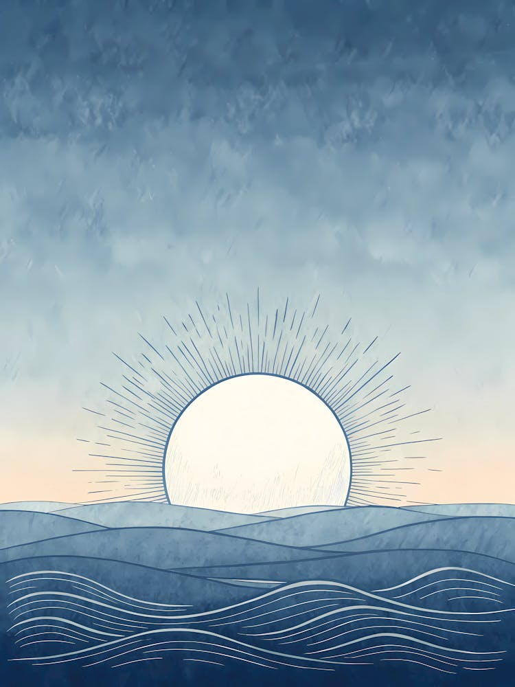 Minimalist Ink Sketch Of Pale Sun Over A Texture