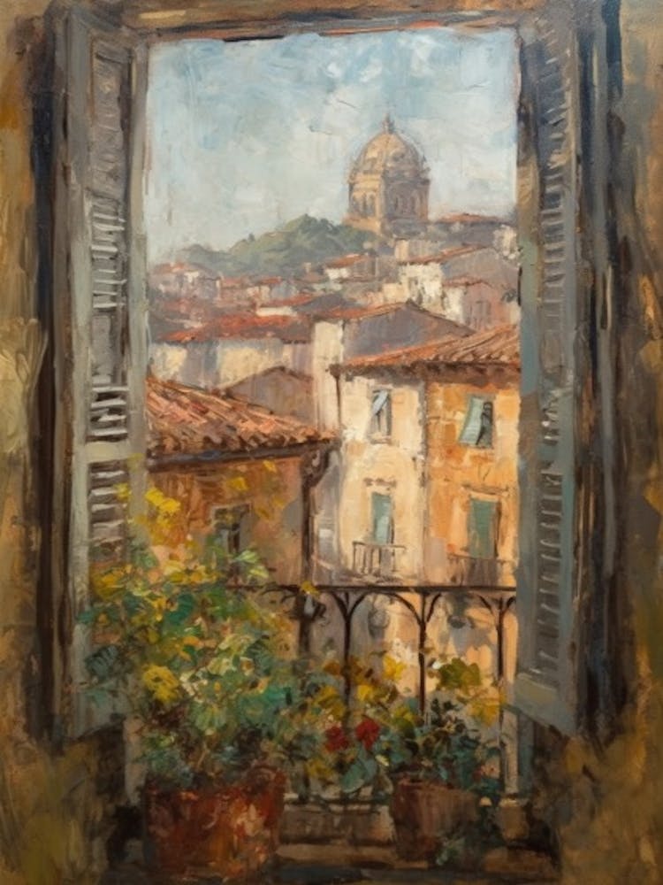 Window View Of Florence In The Style Of Impressionism 1
