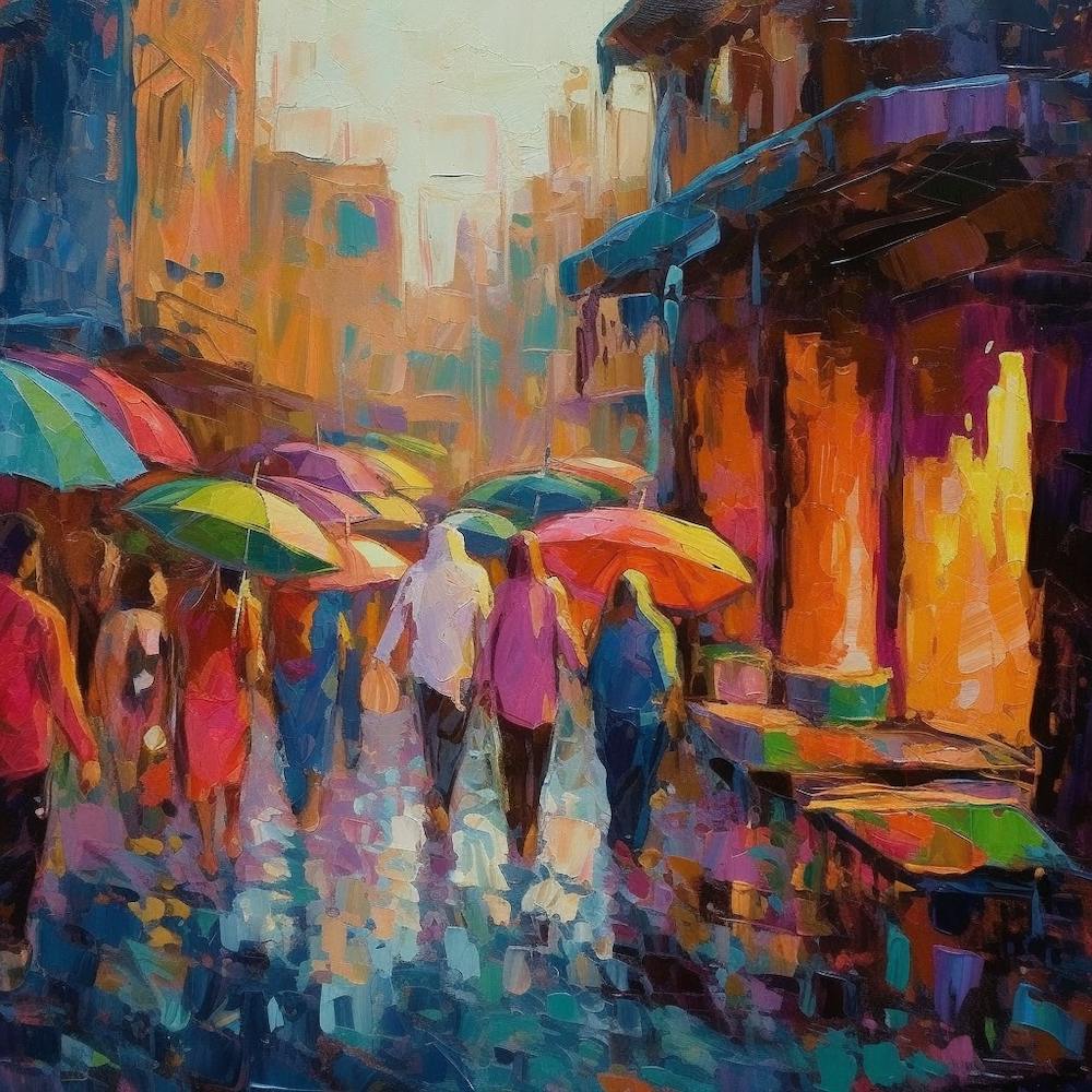 Marketplace In The Rain