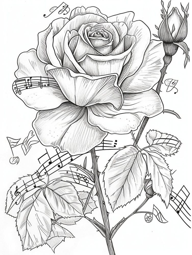Rose Musical Line Drawing 3
