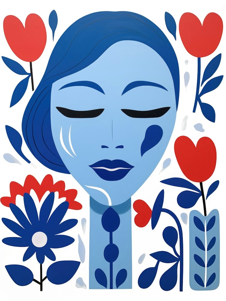 Blue Woman With Flowers
