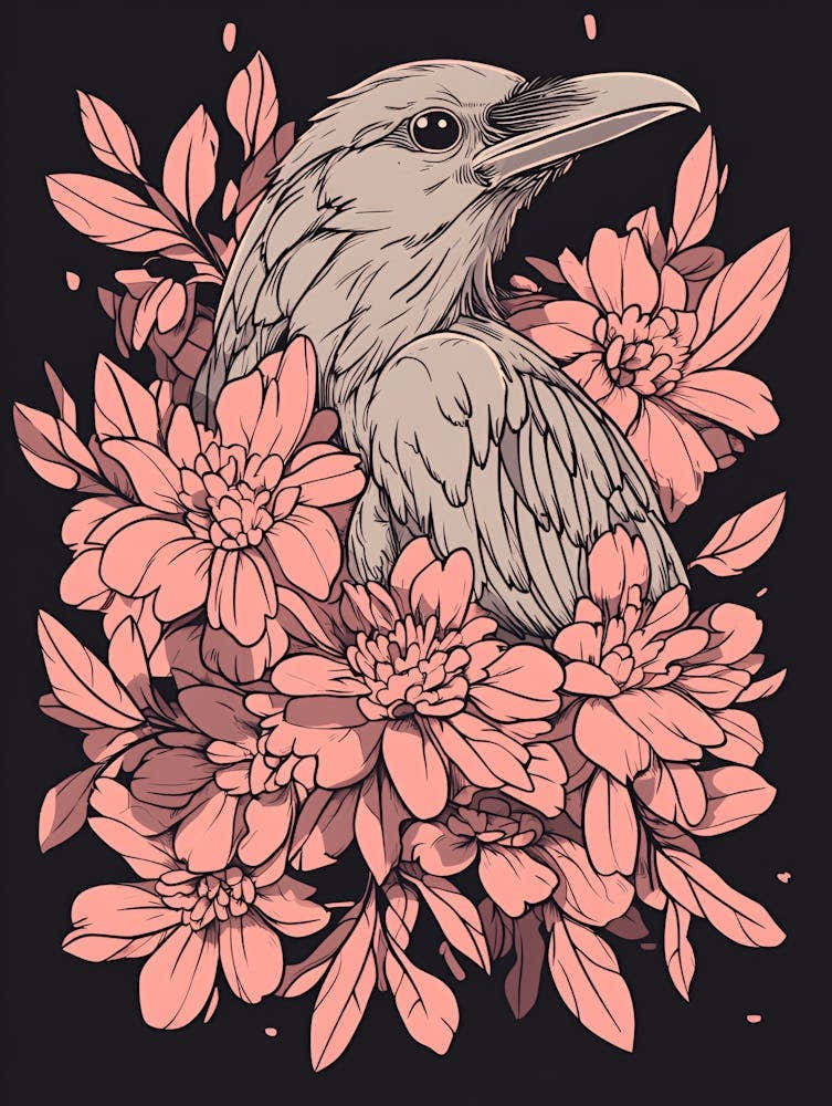 Crow In Flowers