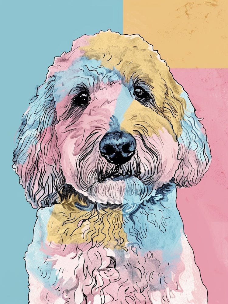 Pastel Chien d'Eau Espagnol Illustration au Trait 1