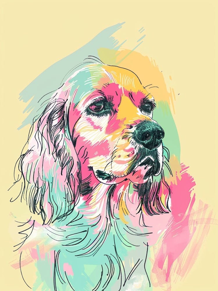 Boykin Spaniel Dog Pastel Line Watercolour Illustration  2