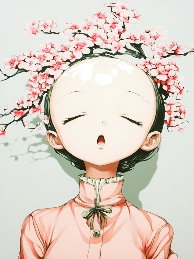 Asian Girl With Cherry Blossoms