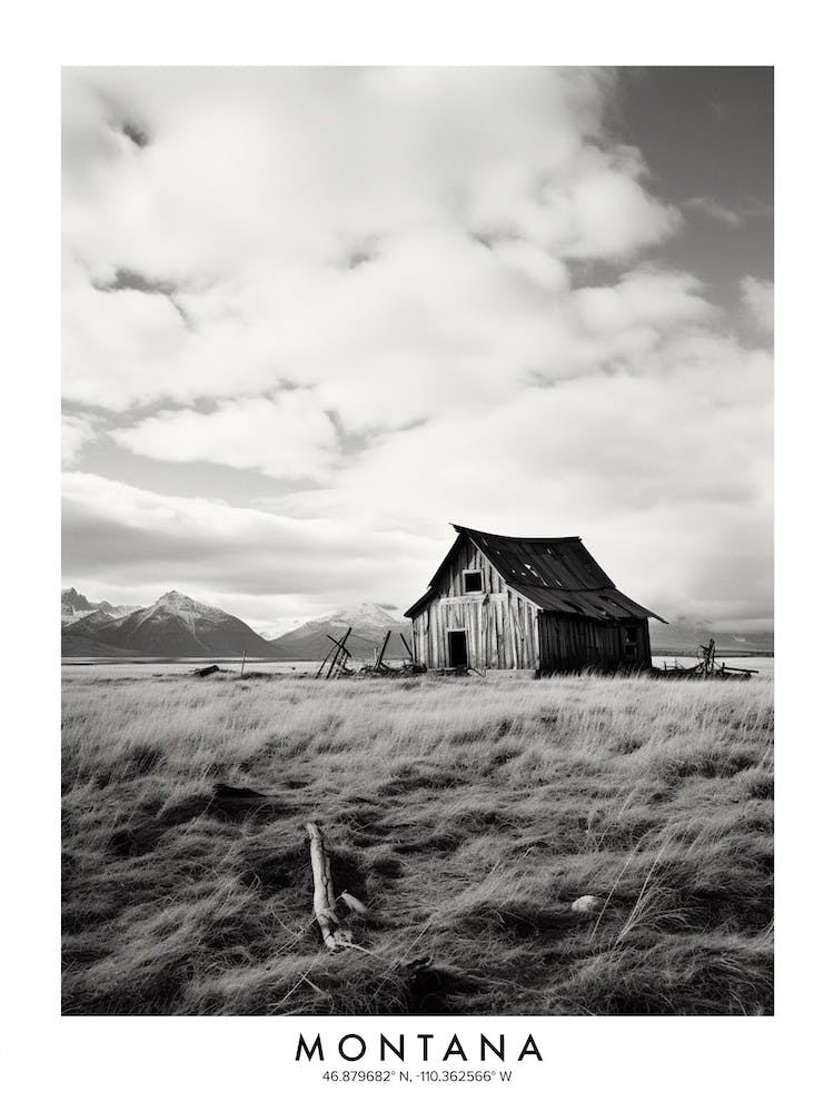 Poster Of Montana, Black And White Analogue Photograph 2