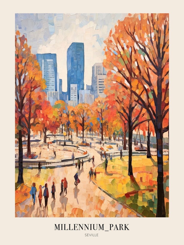 Autumn City Park Painting Millennium Park Chicago Poster