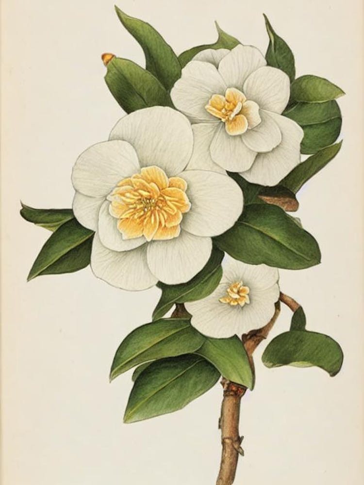 Camellia Vintage Botanical Flower