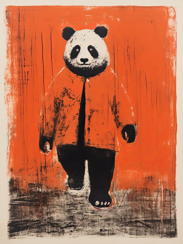 Panda, Woodblock Animal  Drawing 3