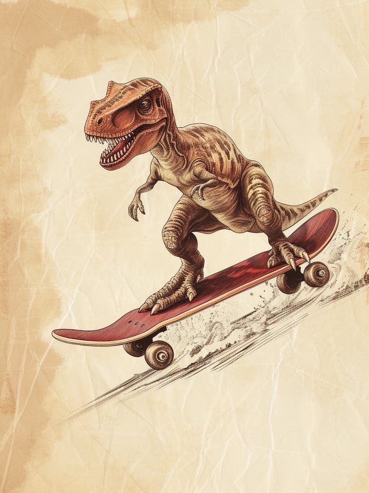 Vintage Camarasaurus Dinosaur On A Skateboard 1