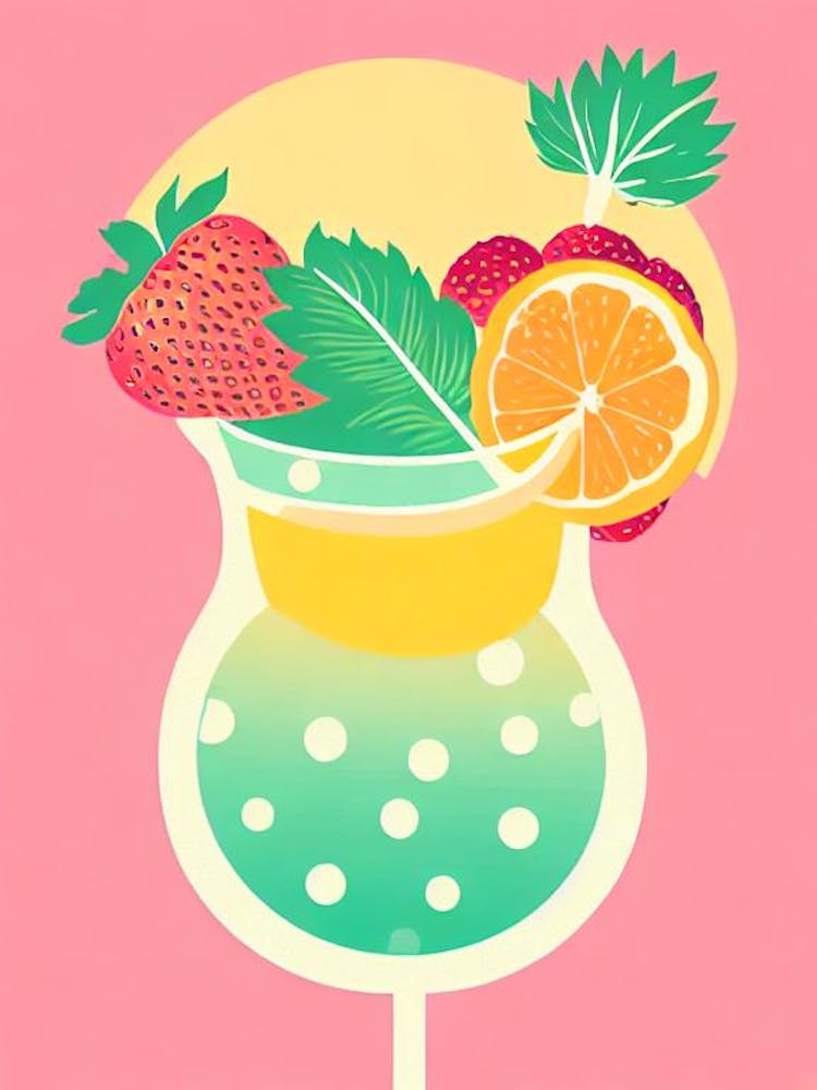 Frozen Strawberry Margarita Retro Pink Cocktail Poster