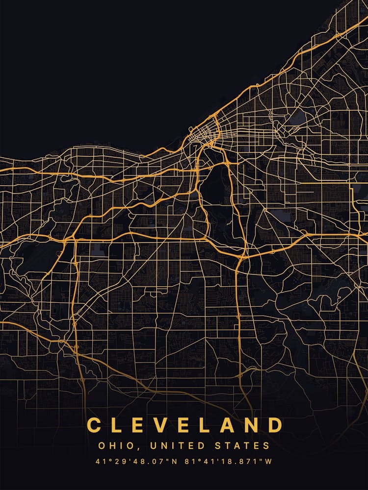 Cleveland Ohio USA Schwarz Und Gold Karte