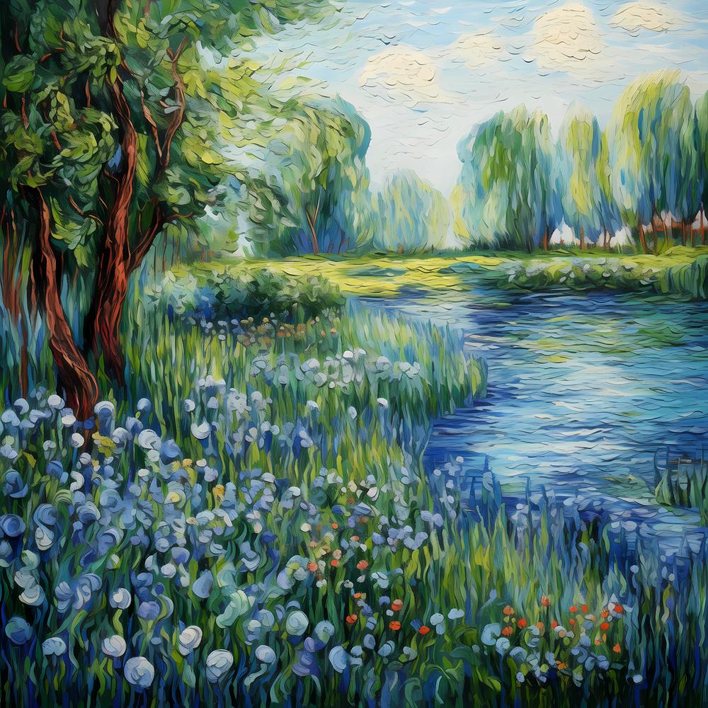 Nature's Palette: Monet's Irises in Brushstroke