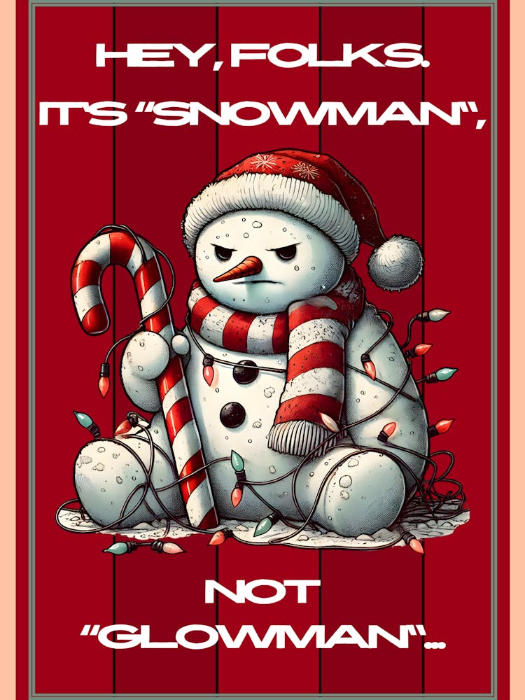 Red Grumpy Winter Snowman