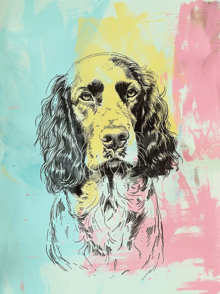 Boykin Spaniel Dog Pastel Line Watercolour Illustration  3