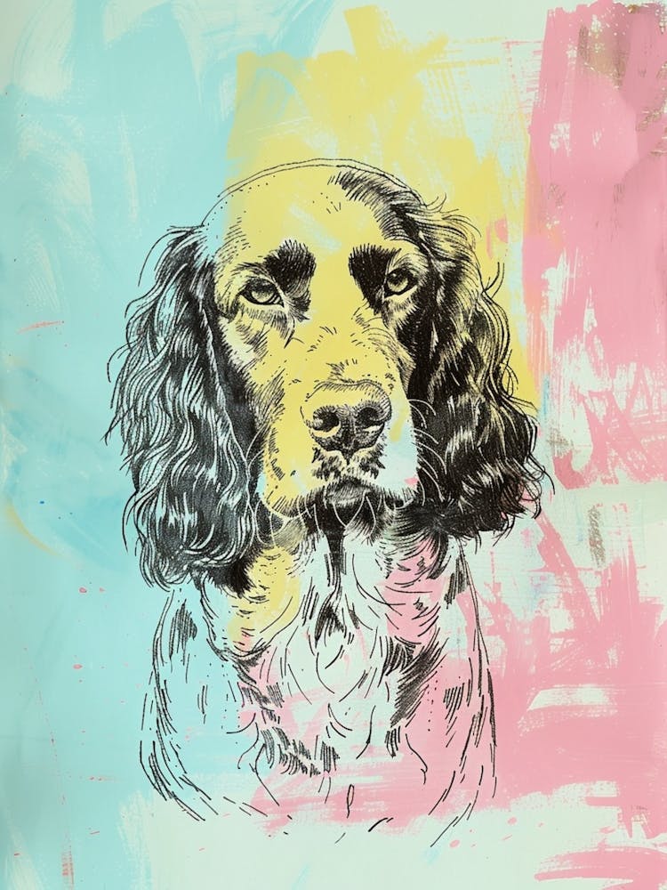 Boykin Spaniel Dog Pastel Line Watercolour Illustration  3