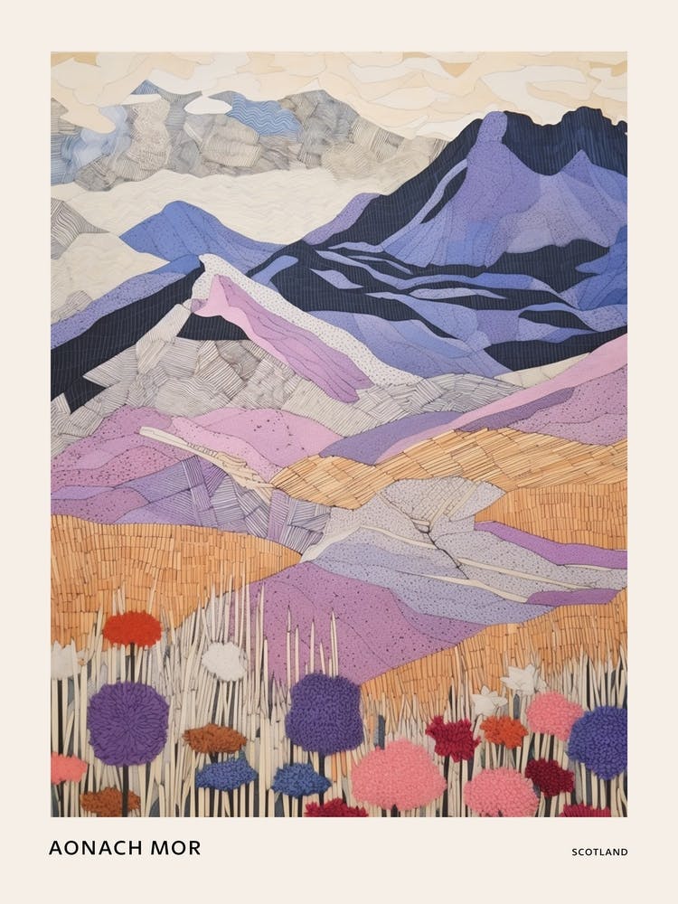 Aonach Mor Scotland Colourful Mountain Illustration Poster