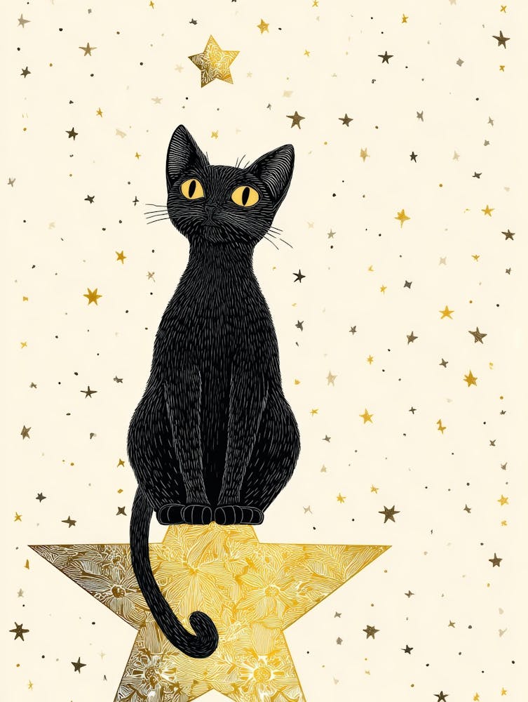 Black Cat On Star
