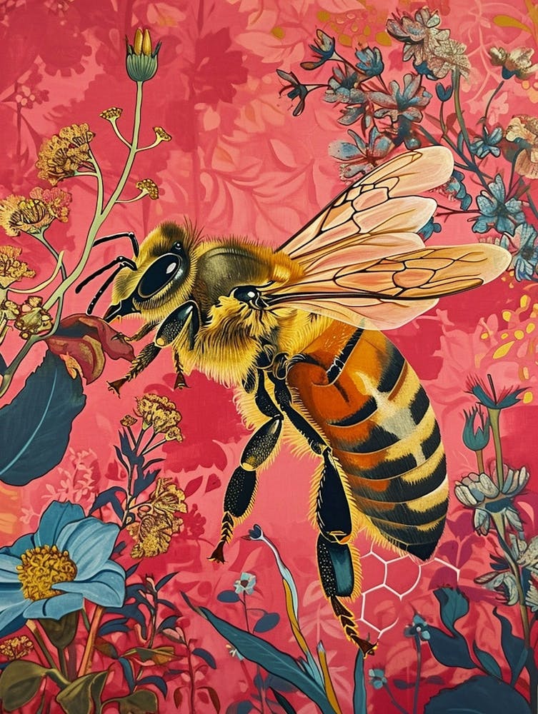 Floral Animal Painting Honey Bee 4