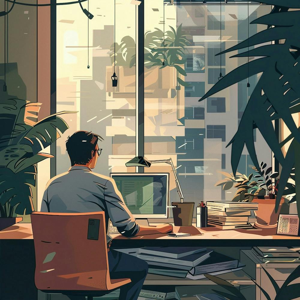 Illustration Of A Man Working At His Desk 4