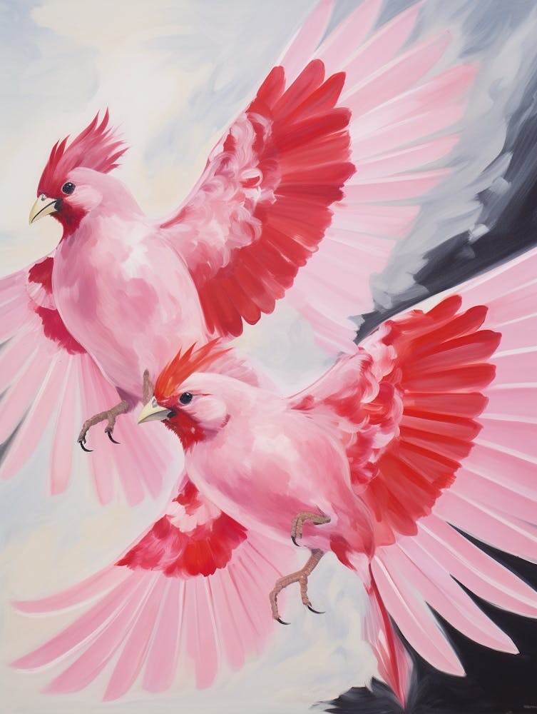 Pink Ethereal Bird Painting Northern Cardinal 2