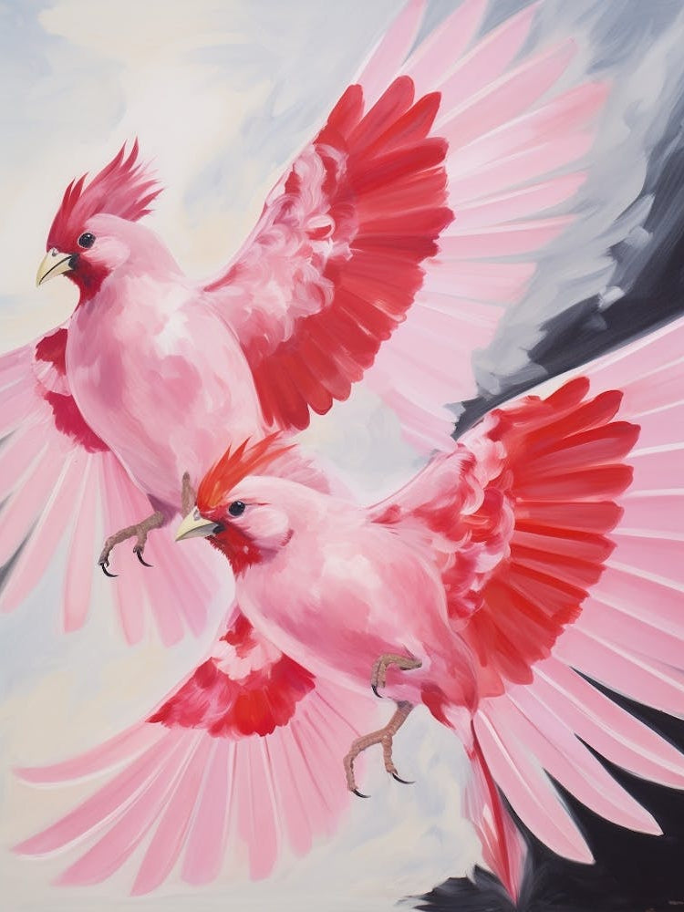 Pink Ethereal Bird Painting Northern Cardinal 2